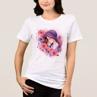 En Tri-matière T-shirt graphique avec amour de maternité et fleur