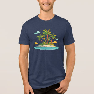 En Tri-matière T-shirt graphique de l'île des palmiers tropicaux