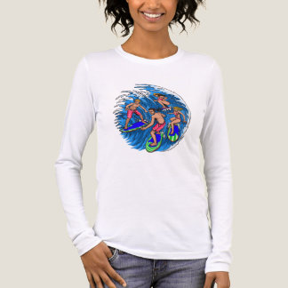 En Tri-matière T-Shirt Graphique Rétro Équipe de Surf Vague Océan