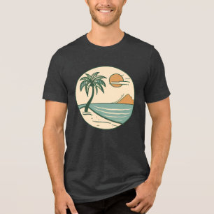 En Tri-matière T-shirt graphique scène de plage tropicale minimal
