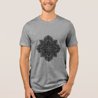 En Tri-matière T-shirt homme avec mandala géométrique gris et noi