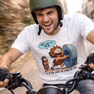 En Tri-matière T-Shirt Humour de l'Âge de Pierre Roue d'Homme des