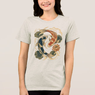 En Tri-matière T-Shirt Koi & Lotus Inspiré de la Nature Japonaise