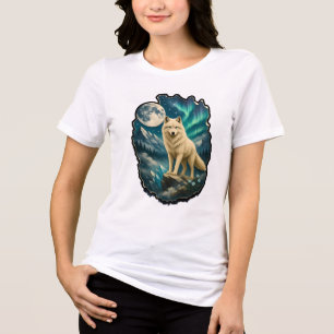 En Tri-matière T-Shirt Loup Blanc Mystique sous les Aurores Boréa