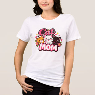En Tri-matière T-shirt maman chat tendance Chemise de chats col