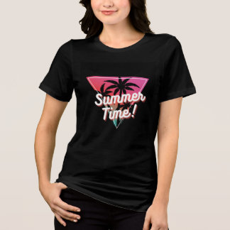 En Tri-matière T-shirt noir à manches courtes avec motif d'été