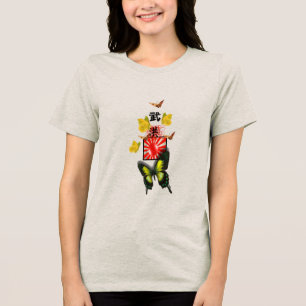 En Tri-matière T-Shirt papillons Kanji et drapeau japonais