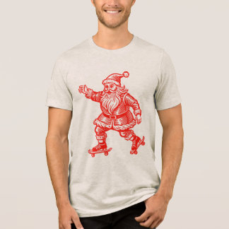 En Tri-matière T-shirt Patinage Santa Claus Main dessinée