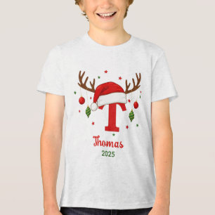 En Tri-matière T-shirt personnalisé avec monogramme de Noël et ch