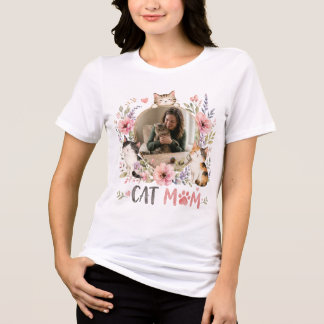 En Tri-matière T-shirt photo personnalisé de maman chat au design