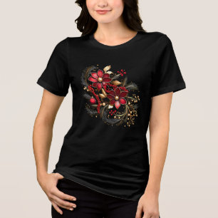 En Tri-matière T-Shirt pour femmes Fleurs décoratives rouges pour