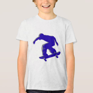 En Tri-matière T-Shirt Silhouette du Skateboarder Bleu