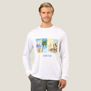 En Tri-matière T-Shirt Sublimation Vibe Été Scène de Plage Rétr