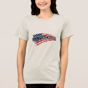 En Tri-matière T-Shirt Tri-Mélange Drapeau USA Vintage