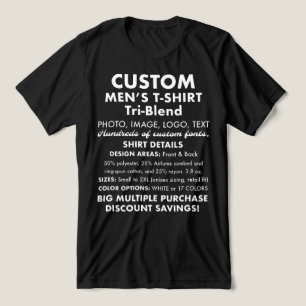 En Tri-matière T-shirt triblend noir personnalisé pour hommes