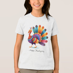 En Tri-matière T-shirt Turquie aux plumes vives de Thanksgiving