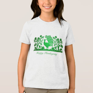 En Tri-matière T-shirt vert Thanksgiving Turkey Floral