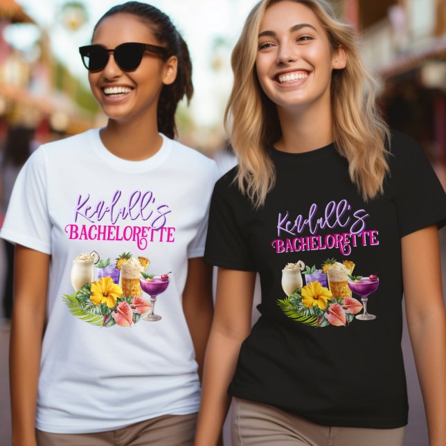 En Tri-matière Tropical Drinks Personalized Bachelorette T-shirt (Créateur téléchargé)