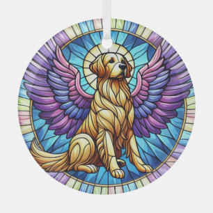 En Verre Ange doré Retriever Bleu Suncatcher Ornement