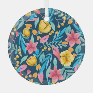 En Verre Aquarelle botanique : fleurs, ornement feuille.