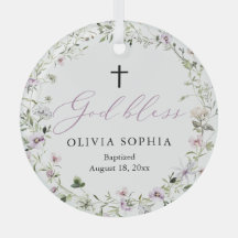 Fleur sauvage Purple Girl Cross Baptême Ornement