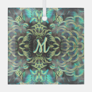 En Verre Motif indonésien Peacock Cust. Ornement monographi