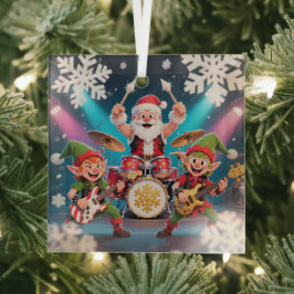 En Verre Ornement de groupe de rock de Santa Claus jouant d
