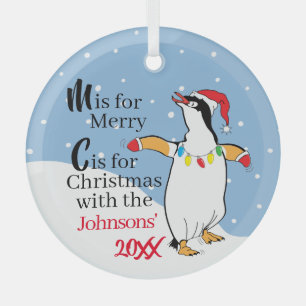 En Verre Ornement de pingouins de Noël
