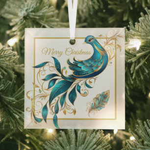 En Verre Ornement de roche et de plumes de Noël
