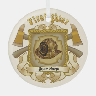 En Verre Ornement FireFighter Ax Shield