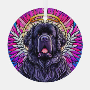 En Verre Ornement rond de Newfie Angel noir