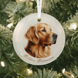 En Verre Ornement rond Golden Retriever