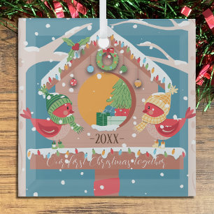 En Verre Premier Noël ensemble Ornement Couple Cardinaux