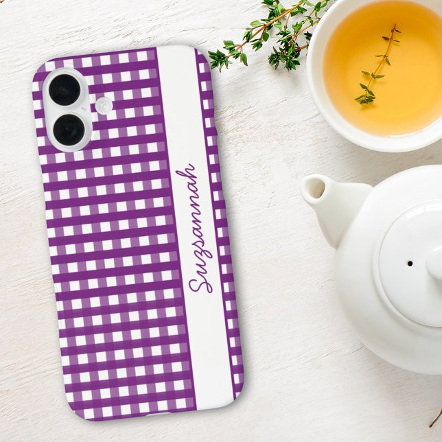 En vichy blanc violet vérifier Coque personnalisé (purple gingham iPhone case template)