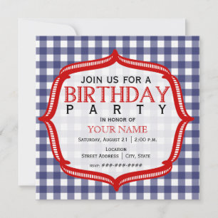 En vichy Bleu avec Rouge - Invitation à la fête d'