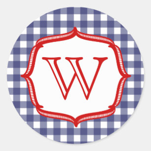 En vichy Bleu Avec Sticker Monogramme Rouge