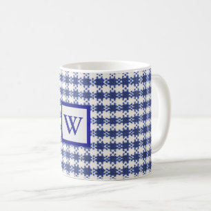 en vichy bleu & blanc, monogramme, tasse de ferme