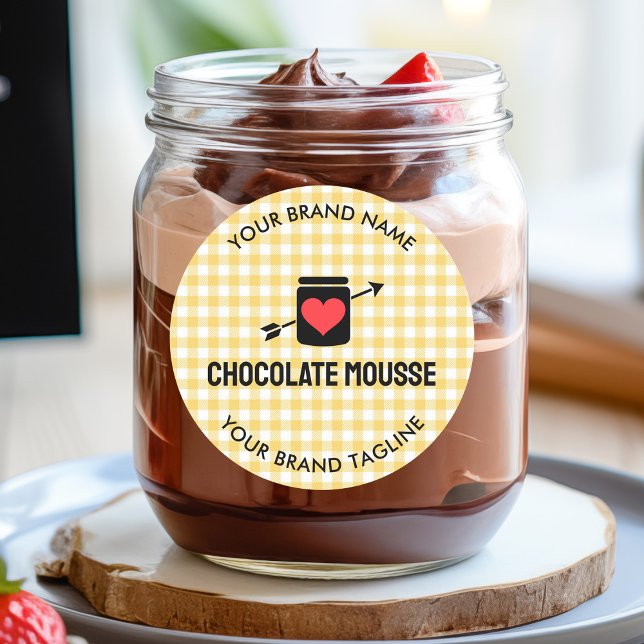 en vichy Chèques Jaune Motif Jar Étiquette Busines (Gingham Checks Yellow Pattern Jar Label Business)