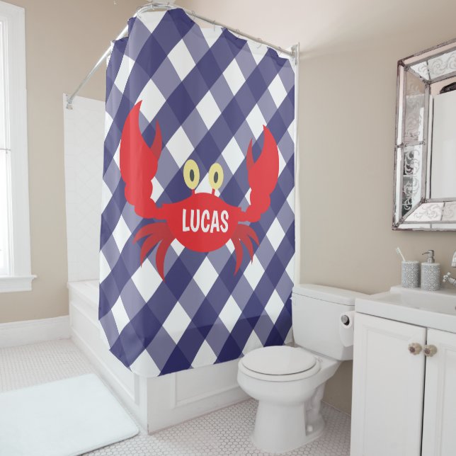 en vichy Crabe rideau de douche personnalisé (En situation)