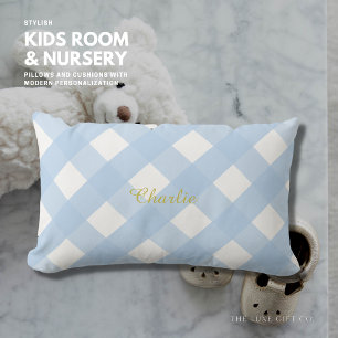 en vichy Cuisine Coussin Lumbar Bleu Personnalisé