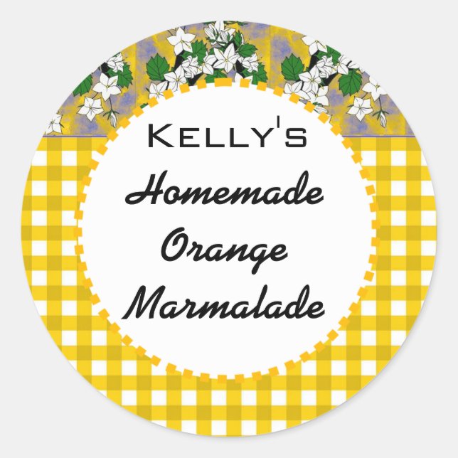 en vichy étiquette de marmelade à l'orange florale (Devant)