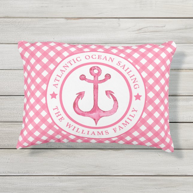 En vichy rose marine Coussin extérieur personnalis (Dos)