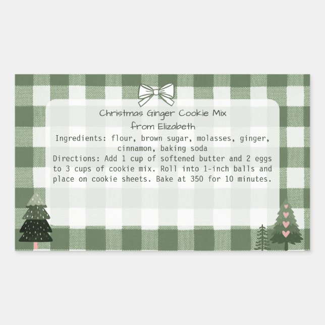 En vichy vert arbres Noël Cookie Mix Étiquette (Devant)