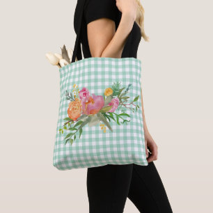 En vichy verte avec Sac fourre-tout de fleurs de p