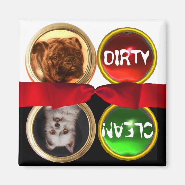 ENAMEL MINIATURE HUNDE PORTRATRAS DIRTY CLEAN MAGNET (Vorne)