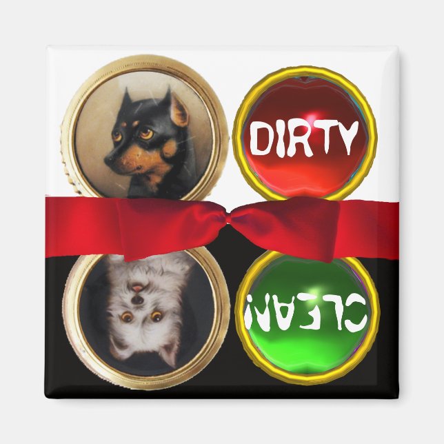 ENAMEL MINIATURE HUNDE PORTRATRAS DIRTY CLEAN MAGNET (Vorne)