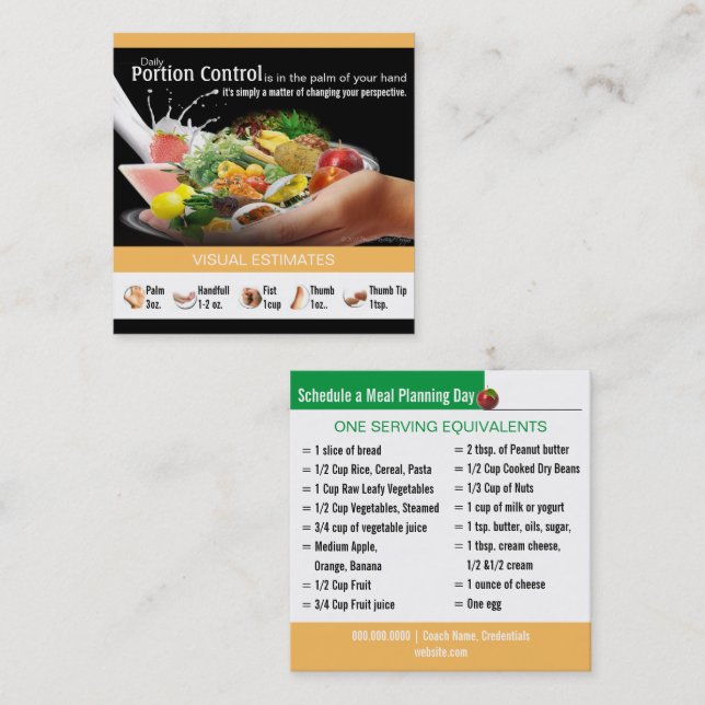 Encadrement des Cartes de visite nutritionnels (Devant / Derrière)
