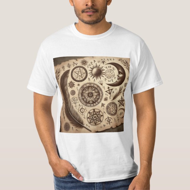 Encantamientos y Misterios: Símbolos de Brujería T-Shirt (Vorderseite)