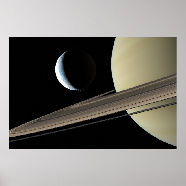 Enceladus und Saturn Poster (Vorne)