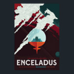 Enceladus Vintag Space Travel Poster<br><div class="desc">Besuchen Sie die wunderschönen südlichen Enceladus mehr als 100 BREATHTAKING GEYSERS! Die Entdeckung von Enceladus' eisigen Jets und ihre Rolle bei der Entstehung des E-Ringes Saturns ist eines der wichtigsten Ergebnisse der Cassini-Mission zum Saturn. Weitere Entdeckungen von Cassini-Missionen enthüllten deutliche Hinweise auf einen globalen Ozean und die ersten Anzeichen potenzieller...</div>